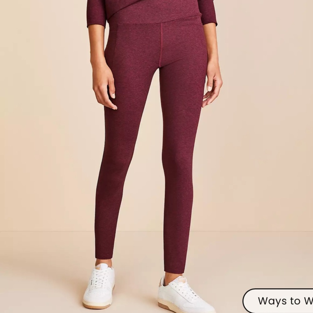 LOFT Lou&Grey Heathered Luvstretch 7/8 Leggings, Size Large, Smoked Garnet Red